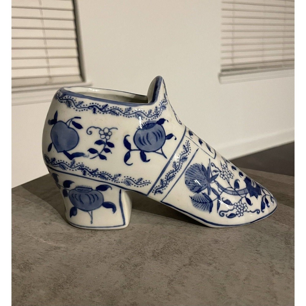 Formalities by Baum Bros Porcelain Blue & White Victorian Style Shoe Vase /Plant